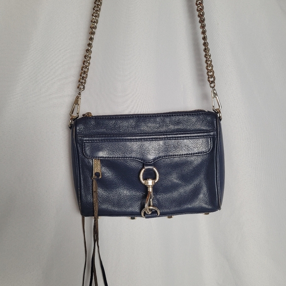 Rebecca Minkoff Navy Mini MAC Leather Crossbody Bag Chain Strap Studded - Picture 1 of 15